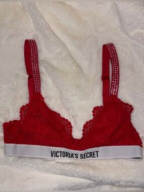 Victoria's Secret Red Lace Bralette with Crystal-Studded Straps
